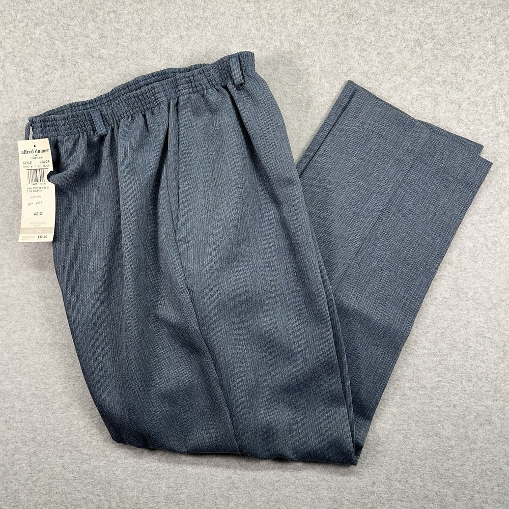 Alfred Dunner‎ Pants Size 14 Blue High Rise Elastic Waist Tapered NWT USA Made